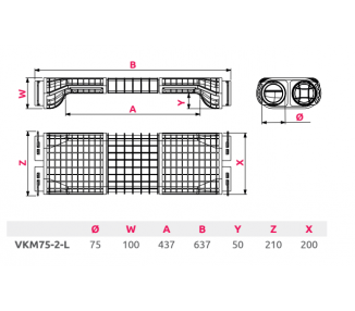 Obejście Mijanka kanałów fi 75 x 2 długa (HAVA-VMK75-2-L) Rozdzielacz wentylacyjny - Plenum Box - Rozdělovací (distribuční) box