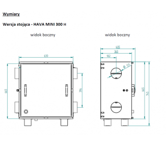 Rekuperator HAVA MINI 300m3/h (H - stojąca lub F- leżąca)