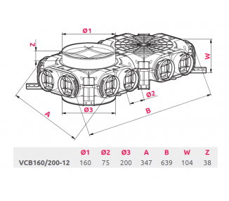 Skrzynka rozdzielcza przelotowa fi 160/200 12x75  (HAVA-VCB160/200-12) - Plenum Box - Rozdělovací (distribuční) box